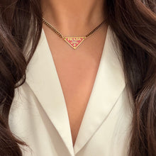 Load image into Gallery viewer, Authentic repurposed Prada 16” logo necklace - peach