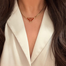 Load image into Gallery viewer, Authentic repurposed Prada 16” logo necklace - burnt orange