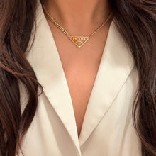 Load image into Gallery viewer, Authentic repurposed Prada 16” logo necklace - orange