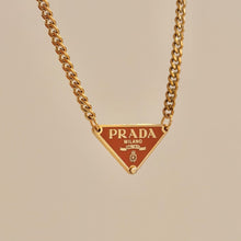 Load image into Gallery viewer, Authentic repurposed Prada 16” logo necklace - orange