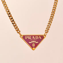 Load image into Gallery viewer, Authentic repurposed Prada 16” logo necklace - pink sunset