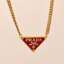 Load image into Gallery viewer, Authentic repurposed Prada 16” logo necklace - red