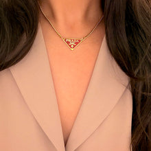Load image into Gallery viewer, Authentic repurposed Prada 16” logo necklace - red