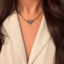 Load image into Gallery viewer, Authentic repurposed Prada 16” logo necklace - grey/brown
