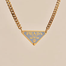 Load image into Gallery viewer, Authentic repurposed Prada 16” logo necklace - bright blue
