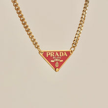 Load image into Gallery viewer, Authentic repurposed Prada 16” logo necklace - peach

