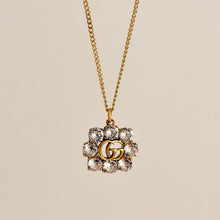 Load image into Gallery viewer, Authentic repurposed Gucci logo crystal necklace
