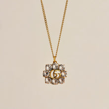 Load image into Gallery viewer, Authentic repurposed Gucci logo crystal necklace
