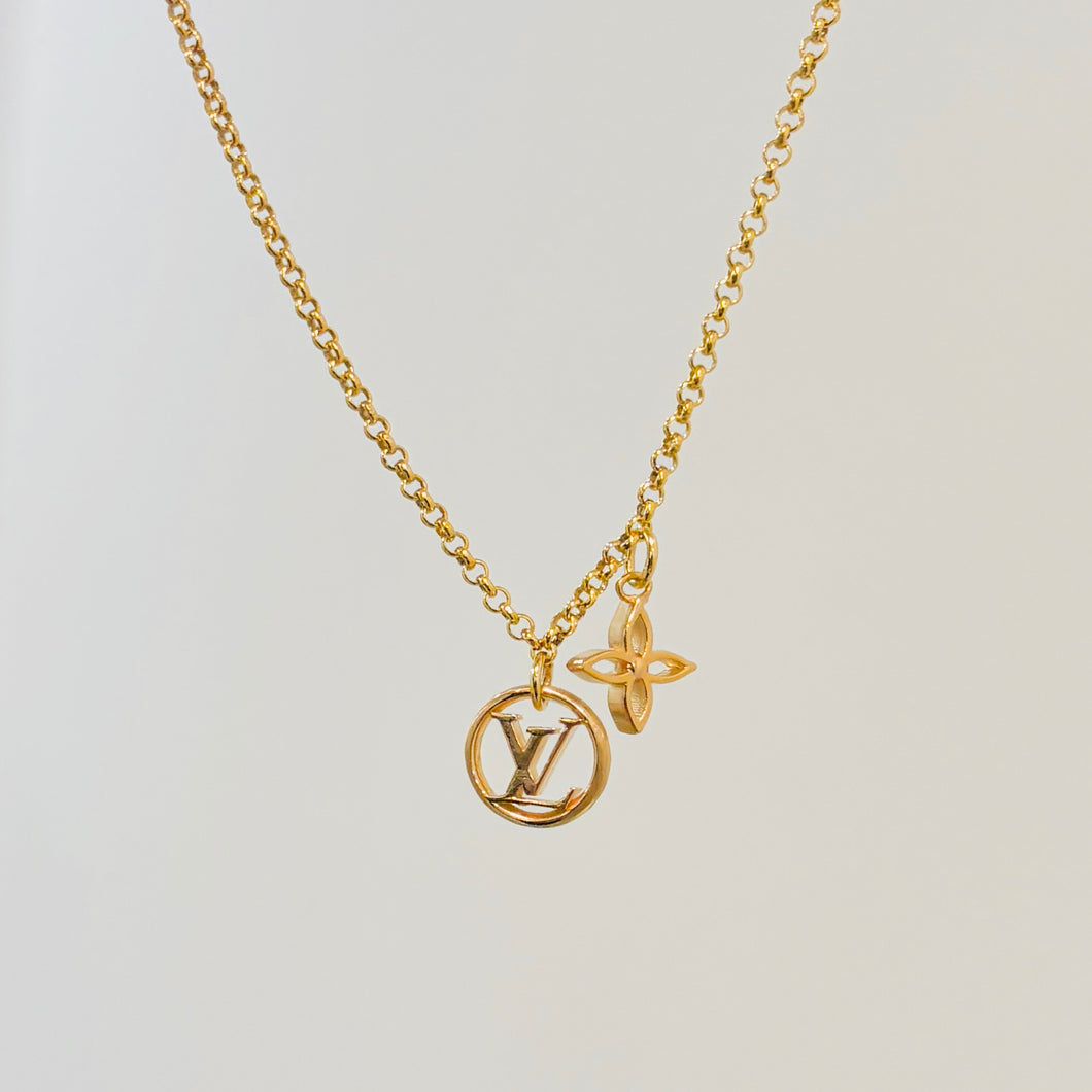 Authentic repurposed Louis Vuitton logo monogram necklace