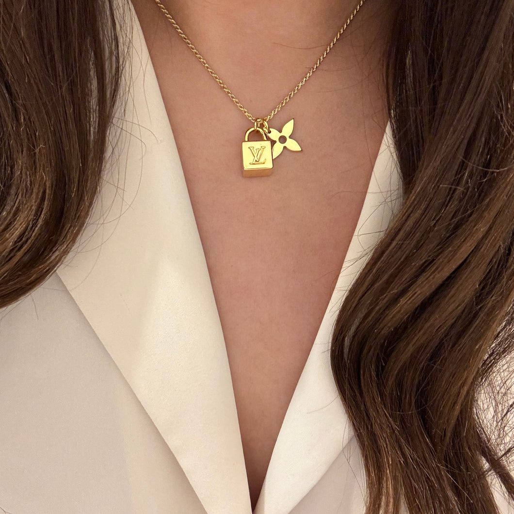 Authentic repurposed Louis Vuitton logo monogram necklace