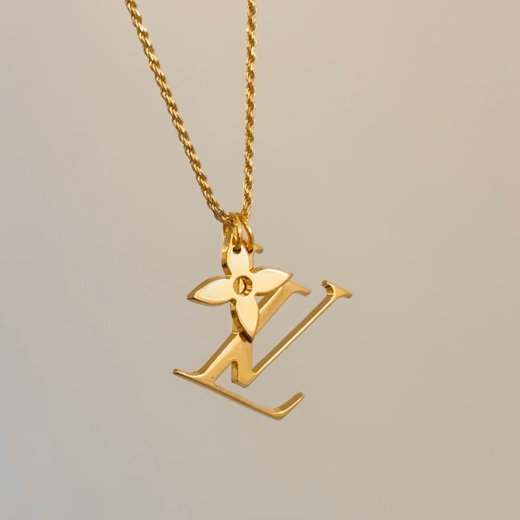 Authentic repurposed Louis Vuitton logo monogram necklace