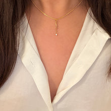 Load image into Gallery viewer, Authentic repurposed YSL logo crystal necklace
