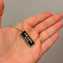 Load image into Gallery viewer, Authentic repurposed Prada necklace - glitter navy
