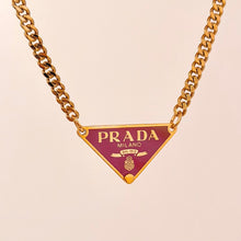 Load image into Gallery viewer, Authentic repurposed Prada 16” logo necklace - pink sunset
