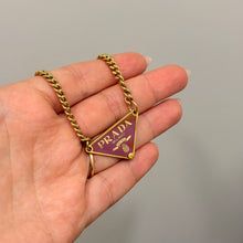 Load image into Gallery viewer, Authentic repurposed Prada 16” logo necklace - pink sunset
