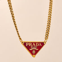 Load image into Gallery viewer, Authentic repurposed Prada 16” logo necklace - red
