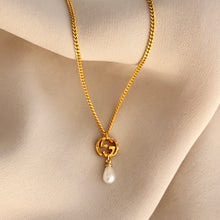 Load image into Gallery viewer, Authentic repurposed Gucci logo pearl necklace
