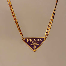 Load image into Gallery viewer, Authentic repurposed Prada 16” logo necklace - dark purple
