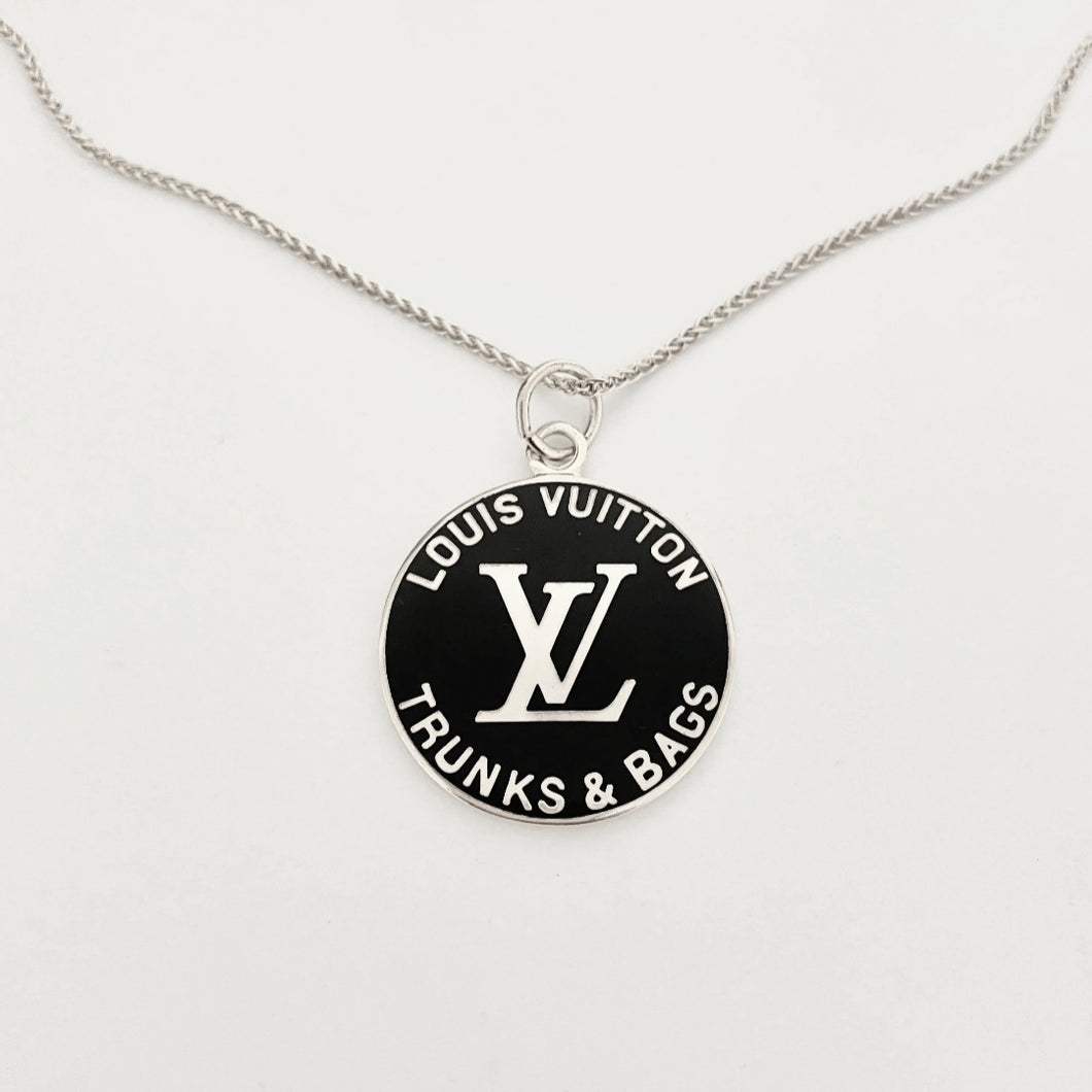 Authentic repurposed Louis Vuitton logo coin necklace - silver