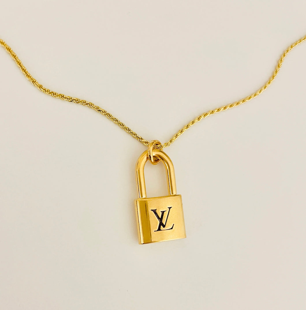 Authentic repurposed Louis Vuitton logo lock necklace - large size