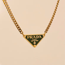 Load image into Gallery viewer, Authentic repurposed Prada 16” logo necklace - dark green
