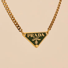 Load image into Gallery viewer, Authentic repurposed Prada 16” logo necklace - dark green
