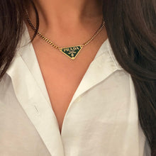 Load image into Gallery viewer, Authentic repurposed Prada 16” logo necklace - dark green
