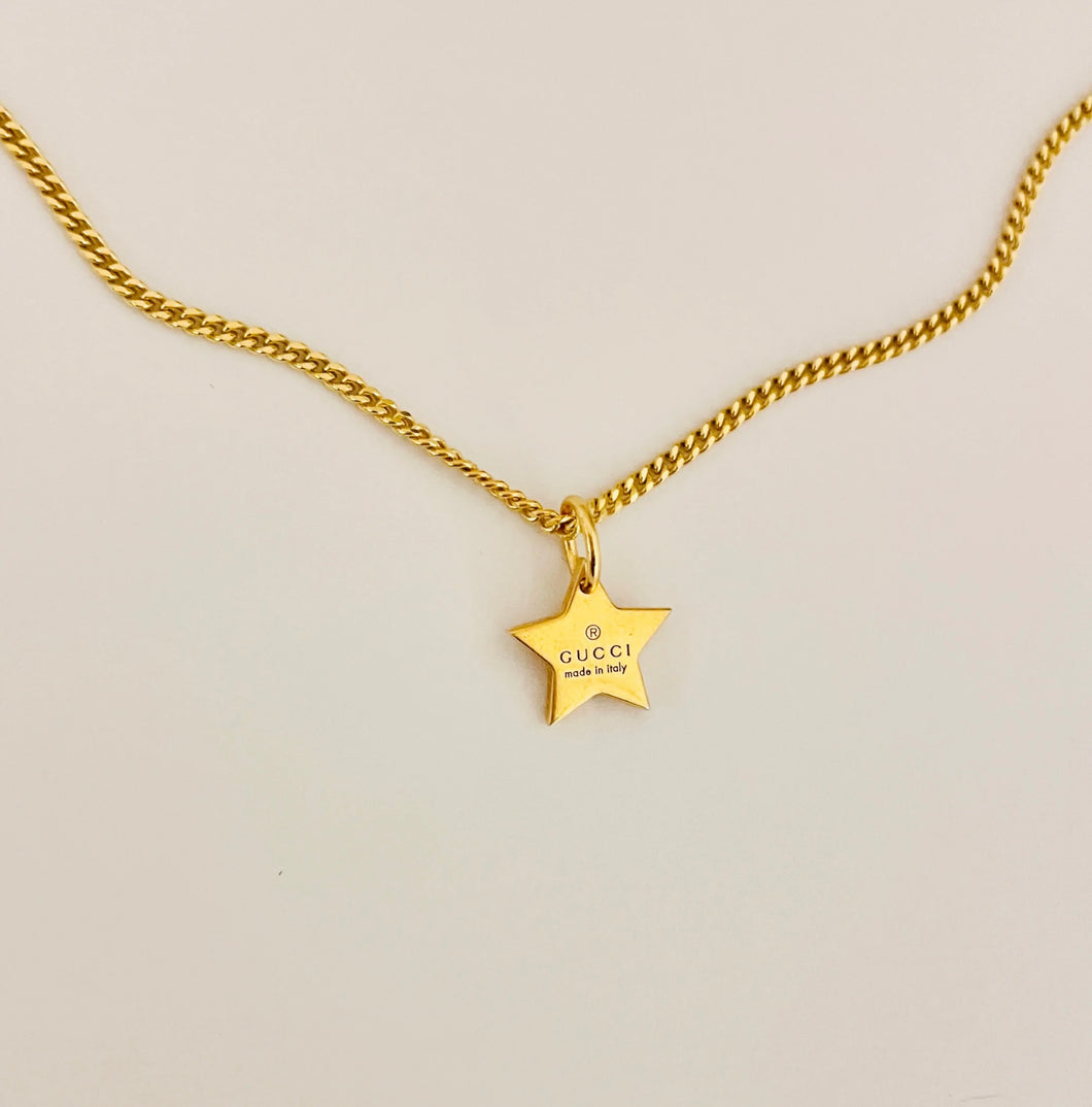 Authentic repurposed Gucci engraved star necklace