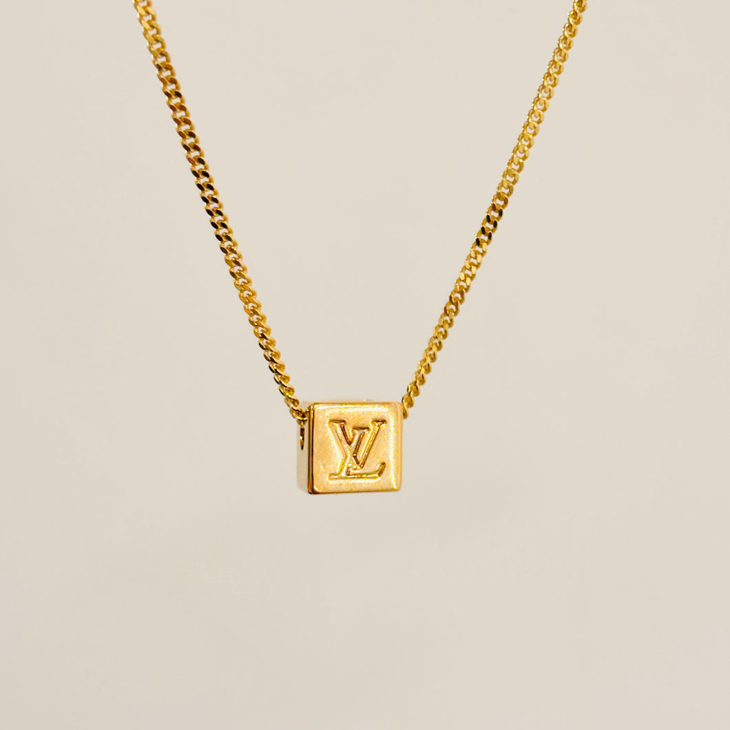 Authentic repurposed Louis Vuitton logo necklace