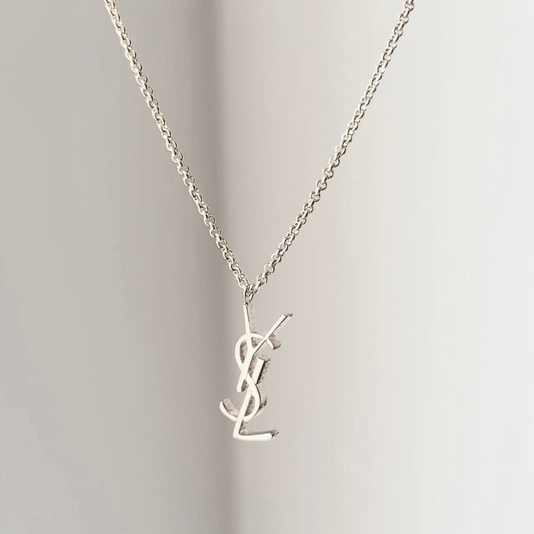 Authentic repurposed YSL necklace - medium size silver