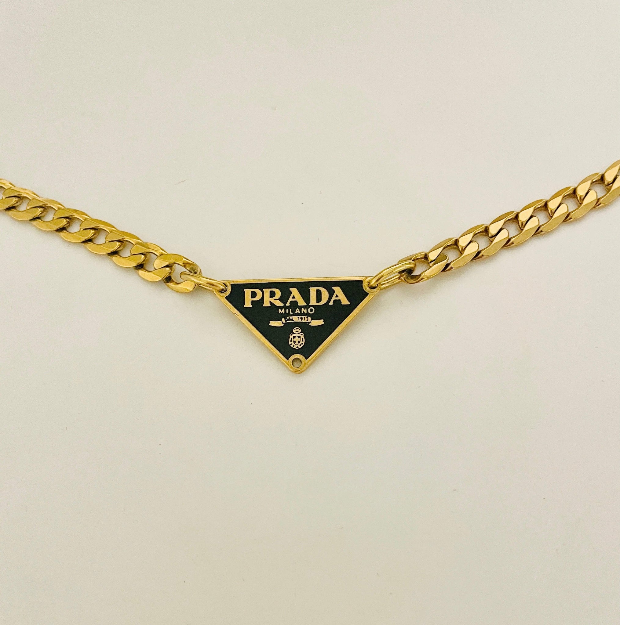 Authentic Prada Repurposed Triangle Logo Necklace