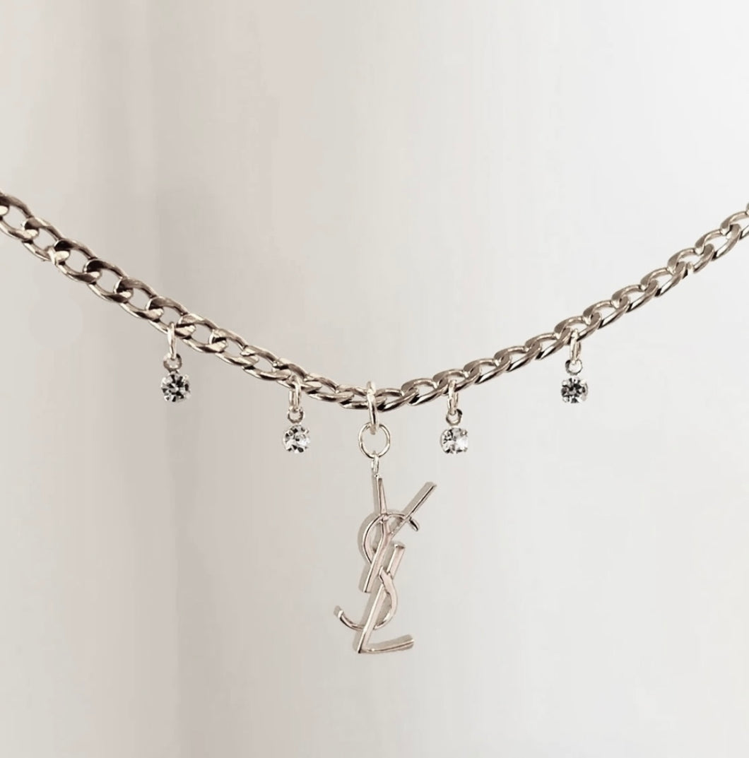 Authentic repurposed YSL 16” logo necklace - medium size silver