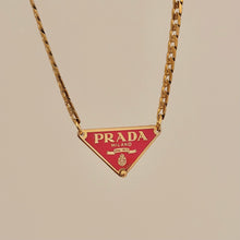 Load image into Gallery viewer, Authentic repurposed Prada 16” logo necklace - coral pink
