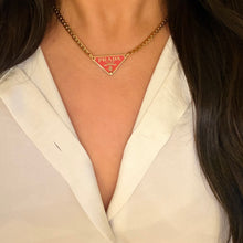 Load image into Gallery viewer, Authentic repurposed Prada 16” logo necklace - coral pink
