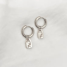 Load image into Gallery viewer, Authentic repurposed Fendi logo lock earrings silver
