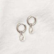 Load image into Gallery viewer, Authentic repurposed Fendi logo lock earrings silver
