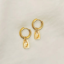 Load image into Gallery viewer, Authentic repurposed Fendi logo lock earrings
