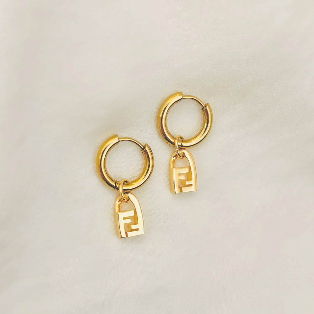 Authentic repurposed Fendi logo lock earrings