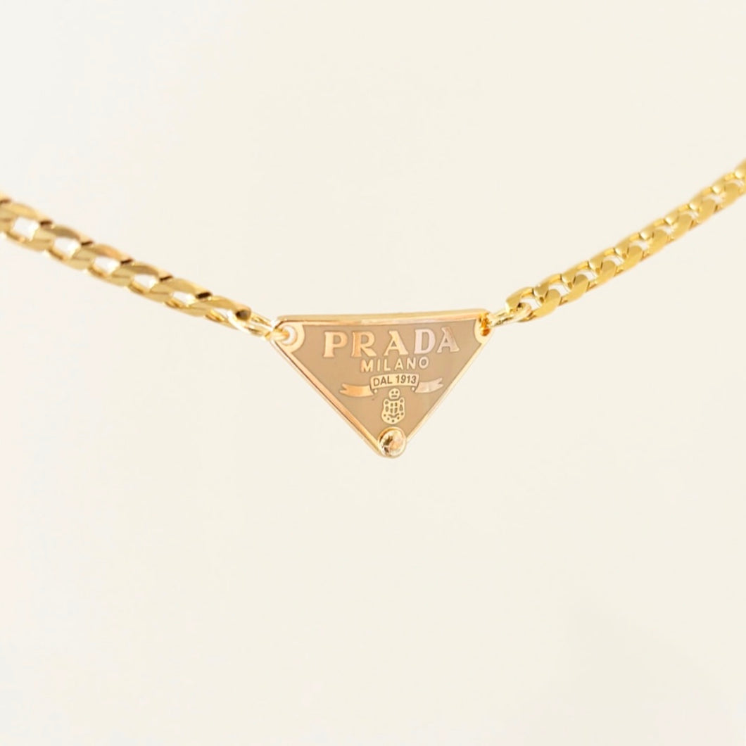Authentic repurposed Prada 16” logo necklace