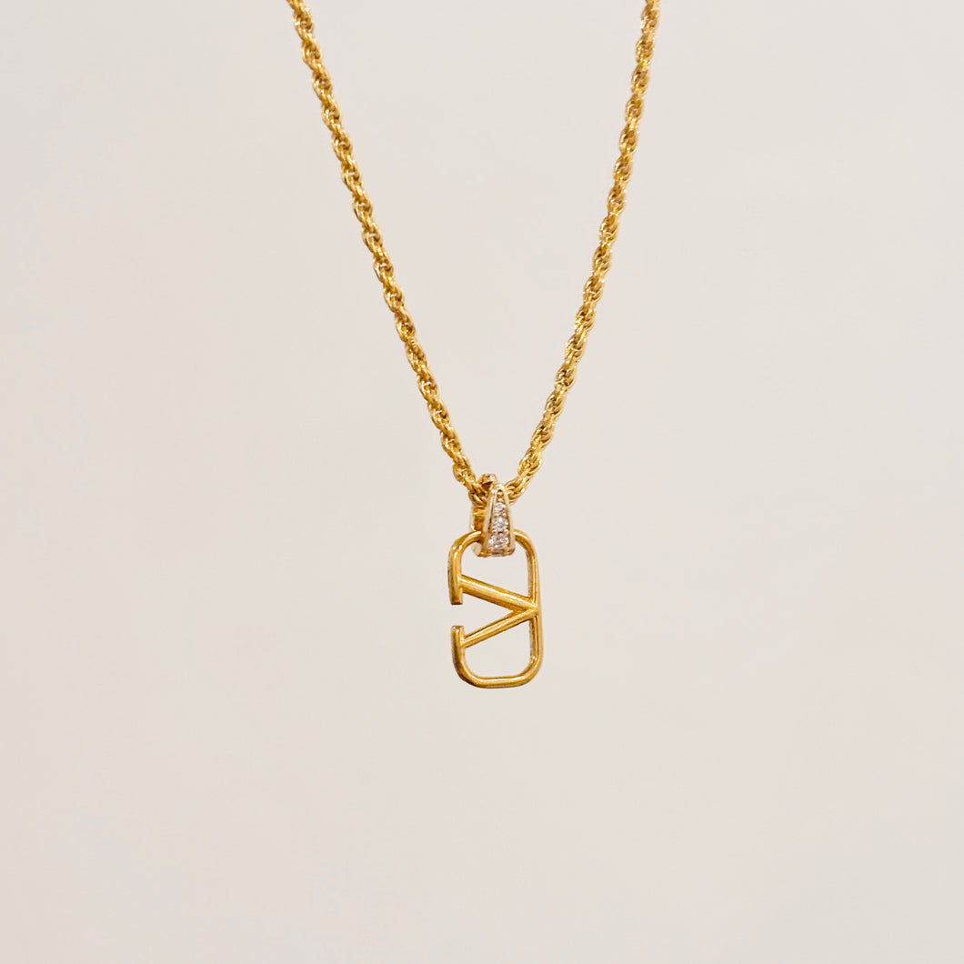 Authentic repurposed Valentino logo crystal necklace
