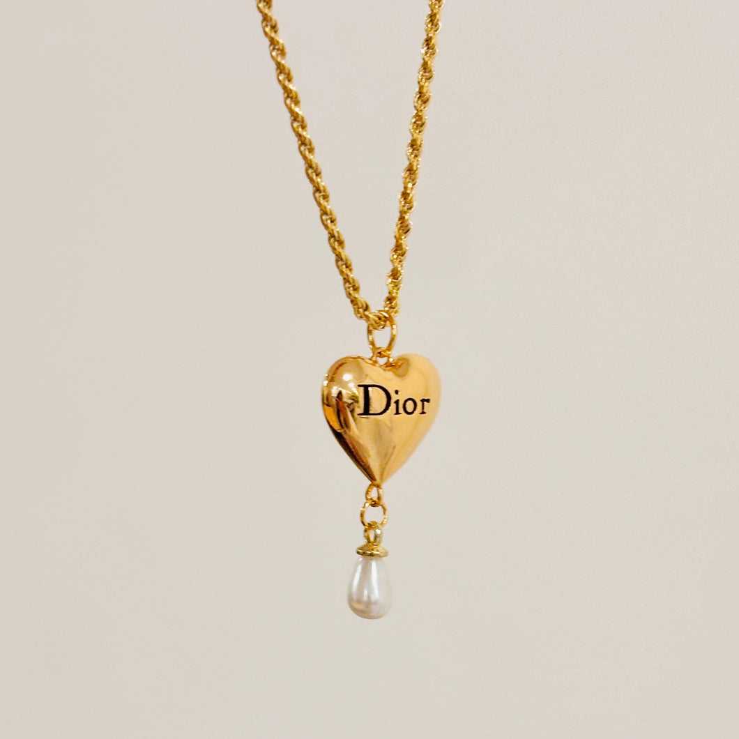 Authentic repurposed Dior heart necklace