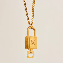 Load image into Gallery viewer, Authentic repurposed Louis Vuitton lock &amp; key necklace
