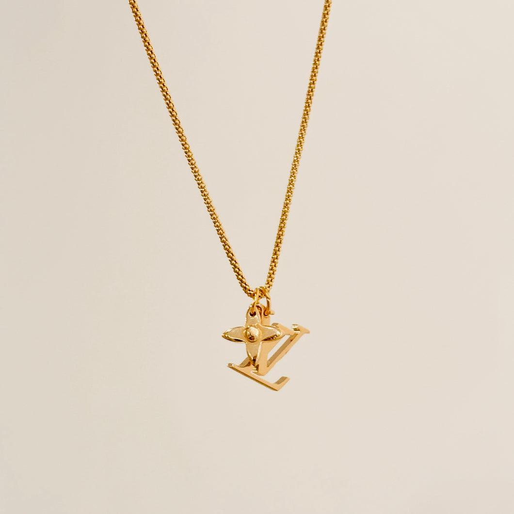 Authentic repurposed Louis Vuitton logo monogram charm necklace