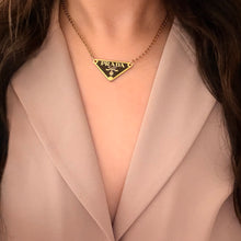 Load image into Gallery viewer, Authentic repurposed Prada 16” logo necklace - larger size dark brown
