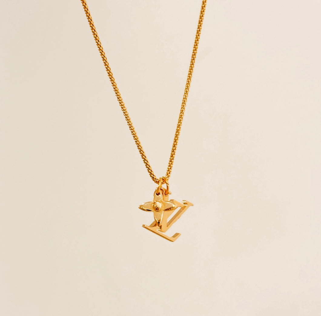 Authentic repurposed Louis Vuitton logo monogram charm necklace