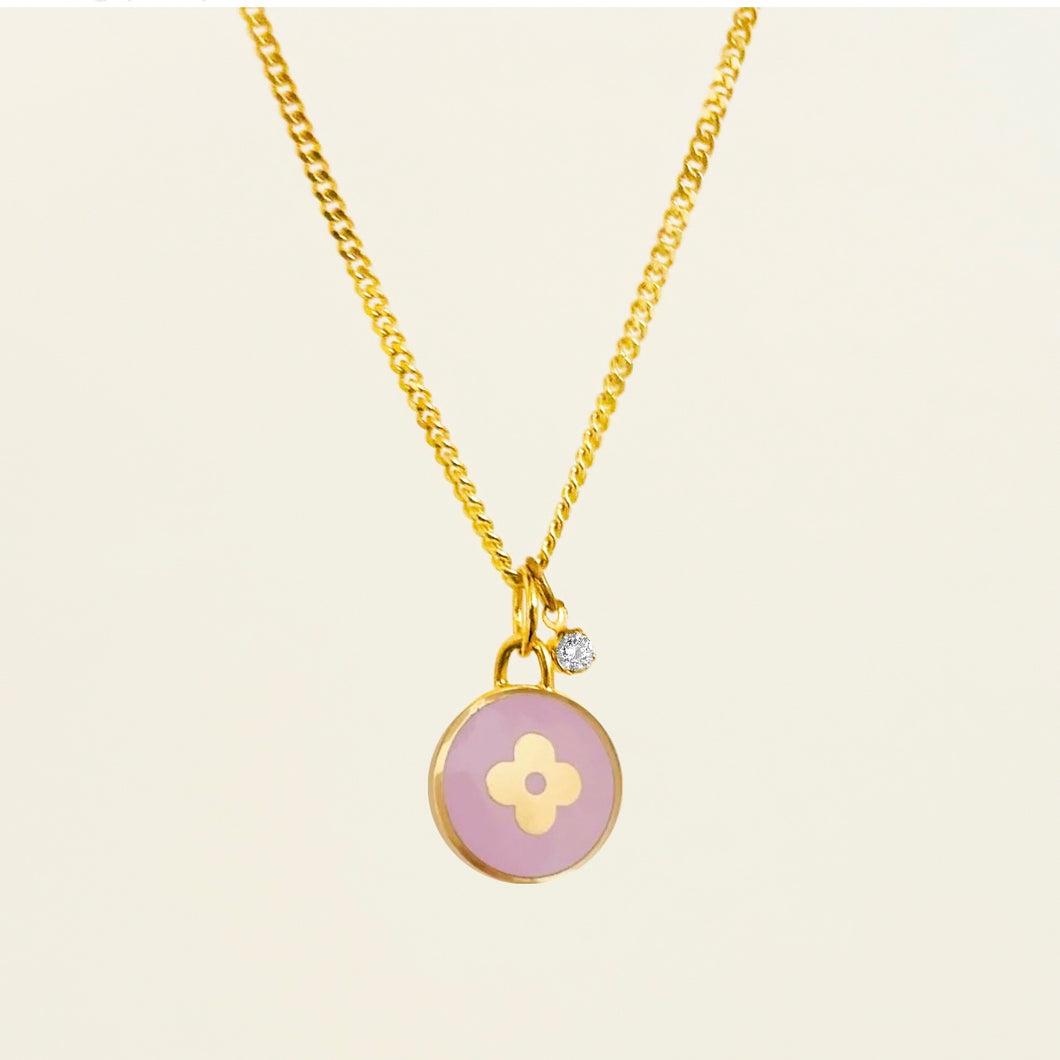 Authentic repurposed Louis Vuitton monogram necklace with crystal charm