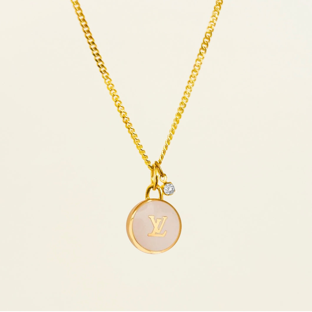 Authentic repurposed Louis Vuitton monogram necklace with crystal charm