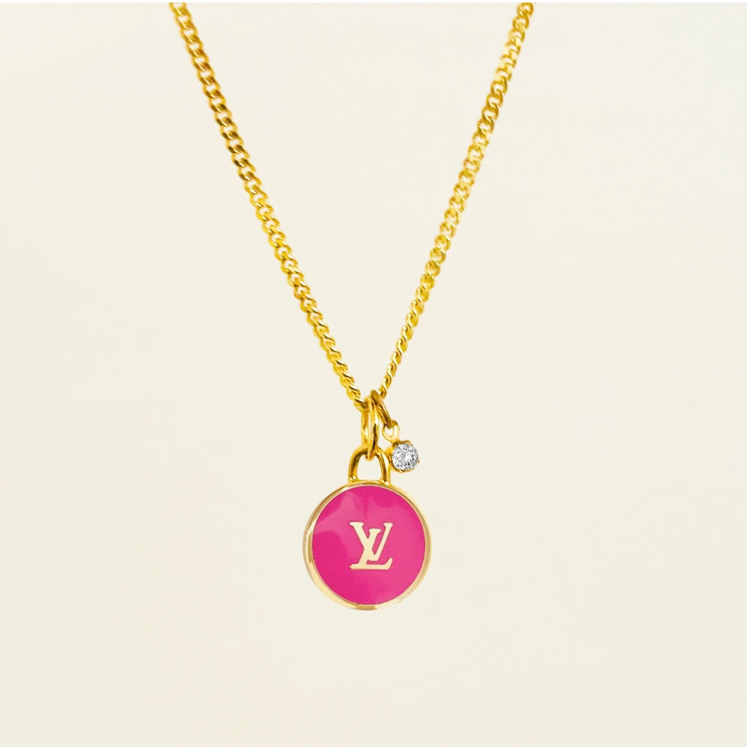 Authentic repurposed Louis Vuitton monogram necklace with crystal charm