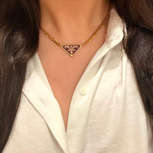 Load image into Gallery viewer, Authentic repurposed Prada 16” logo necklace - dark burgundy
