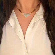 Load image into Gallery viewer, Authentic repurposed Prada 16” logo necklace - blue
